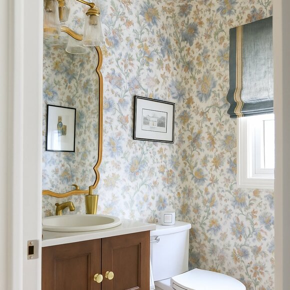 1970s Vintage Blue Floral Paisley Motif Wallpaper - Picture 9 of 9